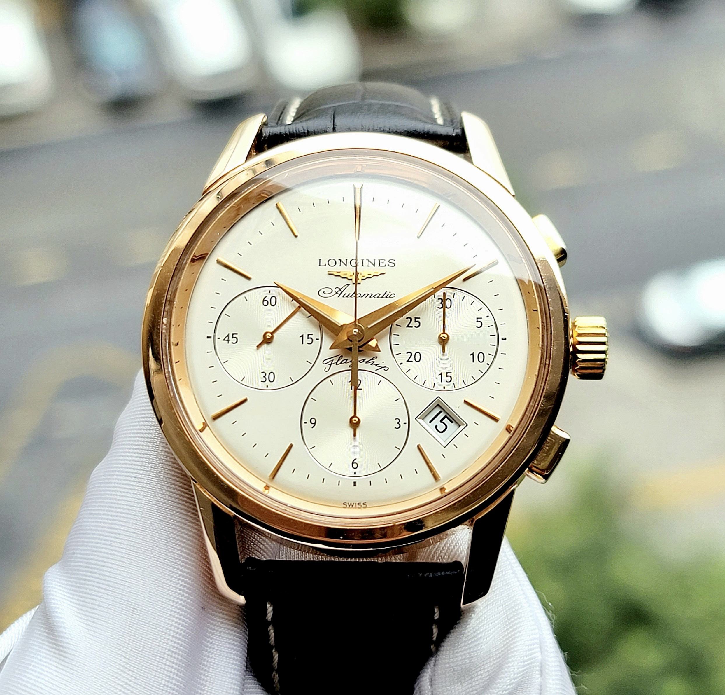 ng H Longines Flagship Heritage Chronograph Solid Gold 18k L4.796.8.72.2 C